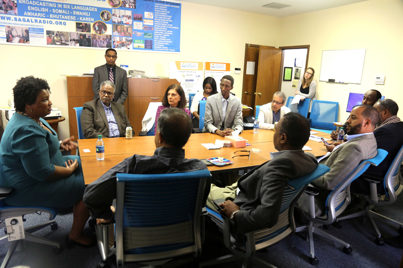 Stacey Abrams speaking to constituents at a roundtable discussion in Clarkston, Ga. (Terrell Jermaine Starr/The Root)